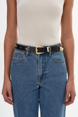 Hamptons Studded Leather Belt Black