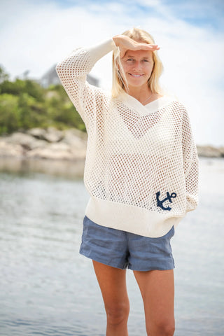 Mesh V-Neck Anchor Sweater