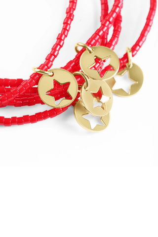 Hope Classic Bracelet Bright Red Star Small Gold Disc