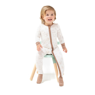 Neutral Pups Ivory Brown Convertible Zipper Romper