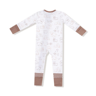 Neutral Pups Ivory Brown Convertible Zipper Romper