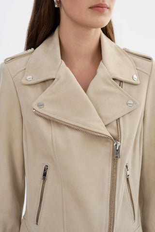 Donna S Suede Biker Jacket Alabaster