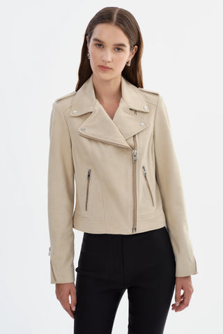 Donna S Suede Biker Jacket Alabaster