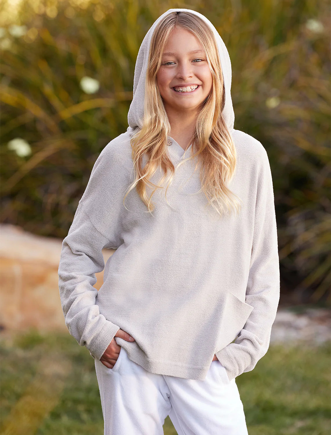 Barefoot Dreams Youth Button Hoodie Silver