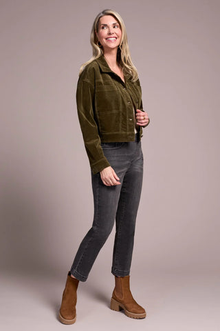 Long Sleeve Button Front Cord Jacket Ivy