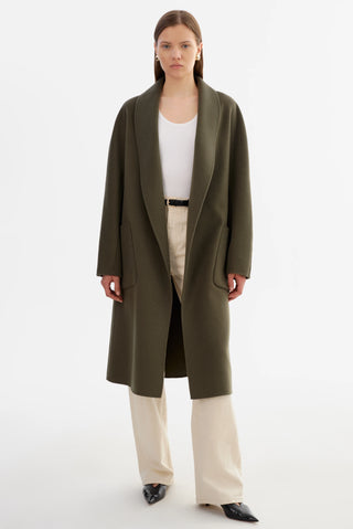 Thara Shawl Collar Wool Coat Dark Olive