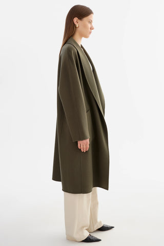 Thara Shawl Collar Wool Coat Dark Olive