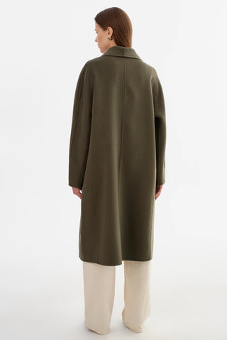 Thara Shawl Collar Wool Coat Dark Olive