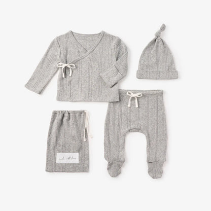 GRAY ORGANIC COTTON POINTELLE LAYETTE GIFT SET