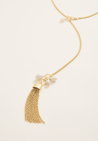 Tassel Convertible Lariat Necklace 28” Pearl