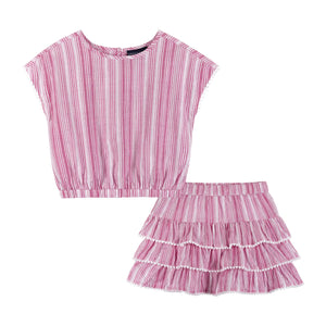 Pink Striped Smocked Top & Tiered Skirt