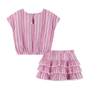 Pink Striped Smocked Top & Tiered Skirt