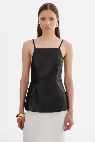 Ilona Black Leather Hourglass Top
