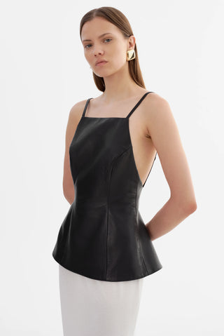 Ilona Black Leather Hourglass Top