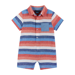 Chambray Striped Collared Romper Infant