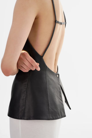 Ilona Black Leather Hourglass Top