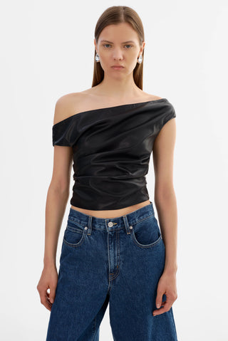 Ines Black Off Shoulder Leather Top