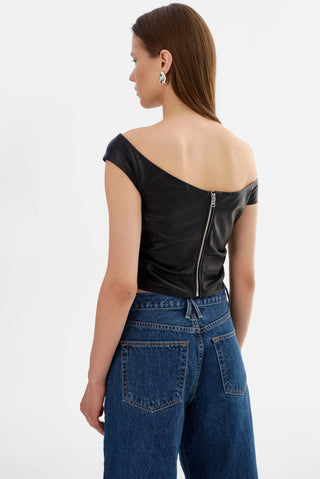 Ines Black Off Shoulder Leather Top