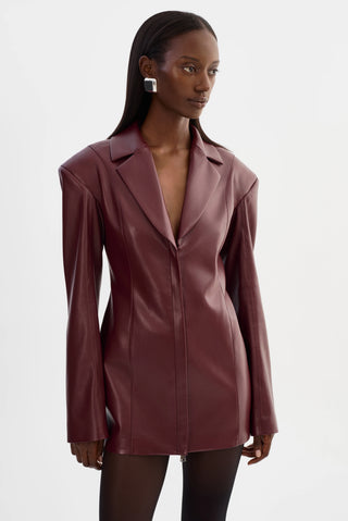 Benedetta Burgundy Faux Leather Blazer Dress