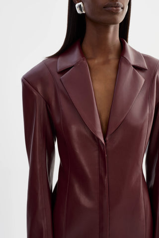 Benedetta Burgundy Faux Leather Blazer Dress