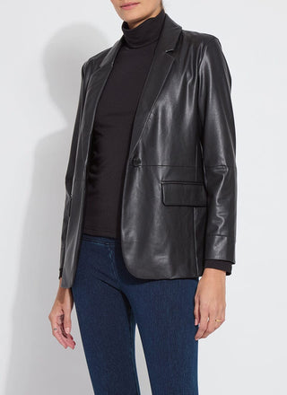 Versatile Vegan Leather Blazer Black