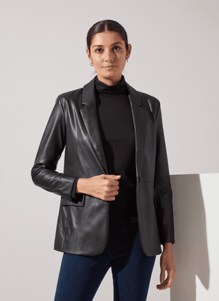 Versatile Vegan Leather Blazer Black