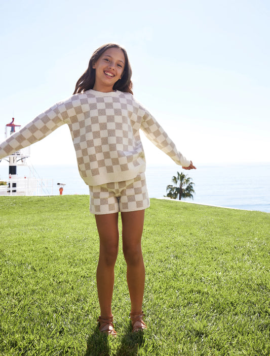 Barefoot Dreams Youth CozyChic® Cotton Checkered Pullover