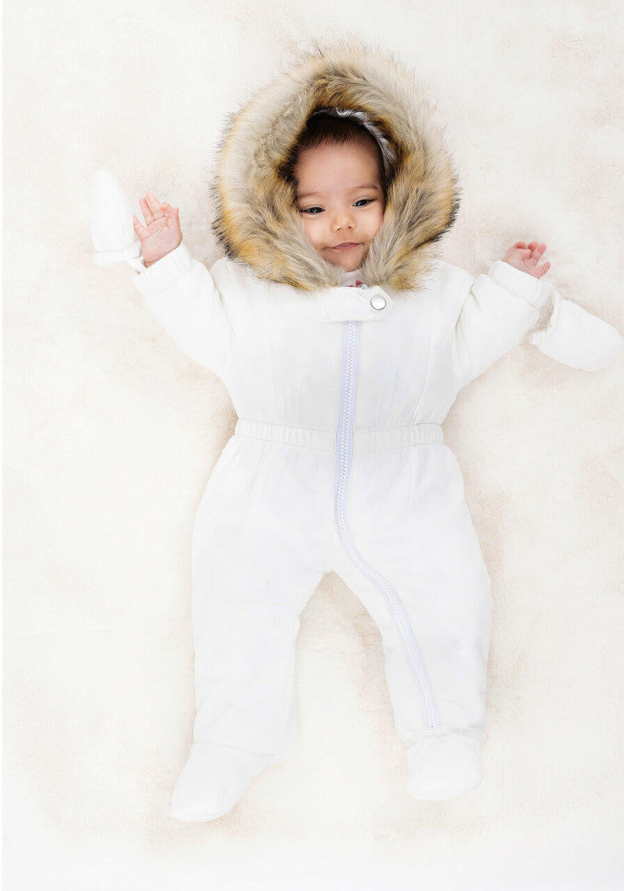 Ivory Faux Fur-Trimmed Infant Snowsuit