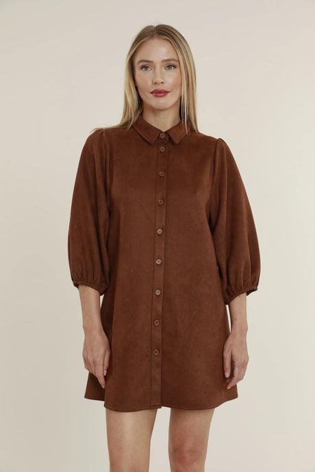 Faux Suede Exaggerated Sleeve Dress