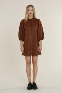 Faux Suede Exaggerated Sleeve Dress