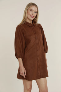 Faux Suede Exaggerated Sleeve Dress