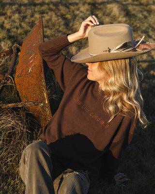 Riley Crewneck Sweater Long Live Cowgirls Brown