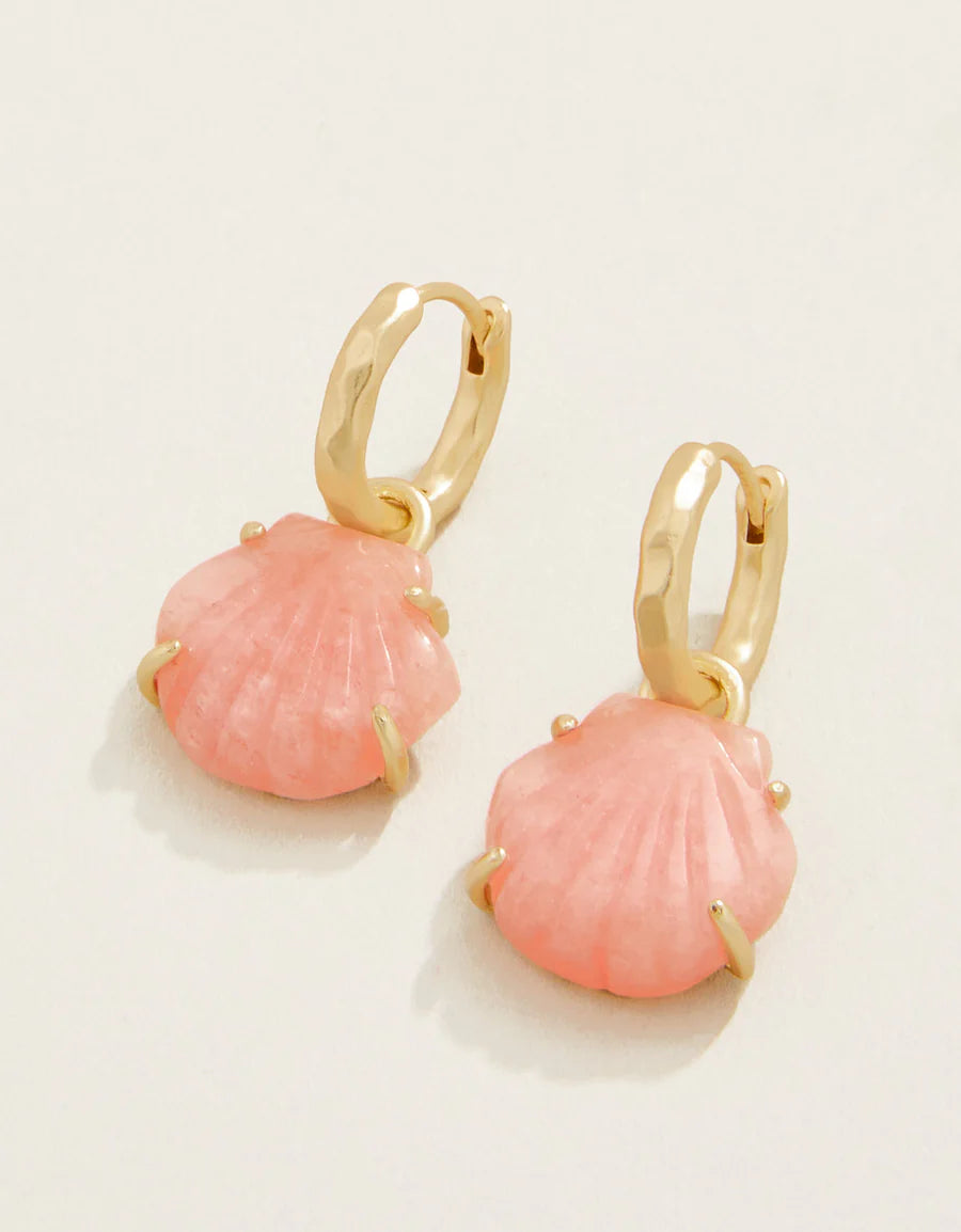 Spartina Carved Shell Convertible Hoop Earrings Coral