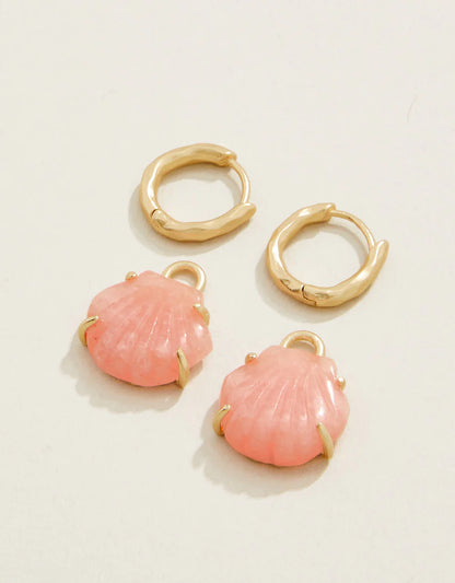 Spartina Carved Shell Convertible Hoop Earrings Coral