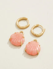 Load image into Gallery viewer, Carved Shell Convertible Hoop Earrings Coral