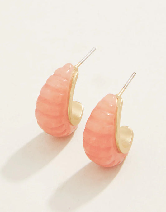 Carved Hoop Earrings Coral