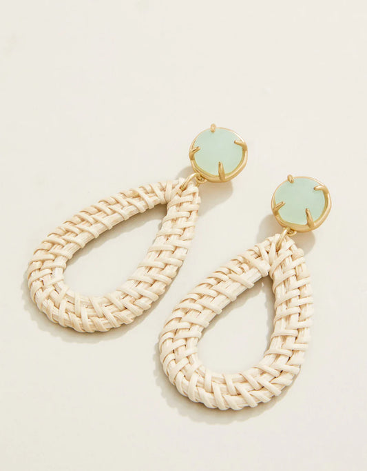 Poolside Wicker Earrings Sea Foam/White