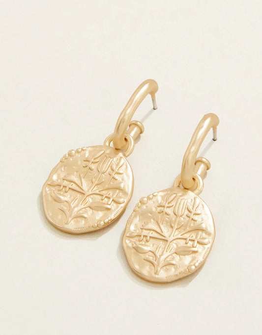 Spartina Damask Coin Convertible Hoop Earrings Gold