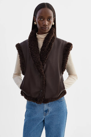 Dua Reversible Faux Fur Vest Brown
