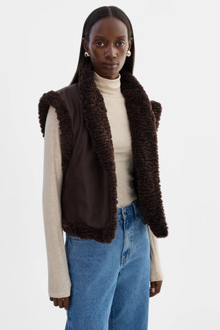 Dua Reversible Faux Fur Vest Brown