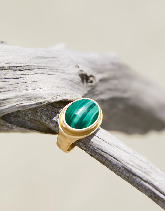 Oval Stone Ring Green Malachite