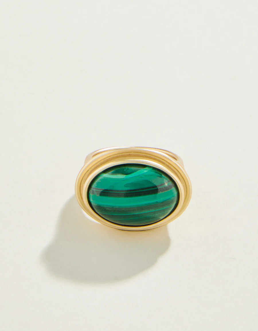 Oval Stone Ring Green Malachite