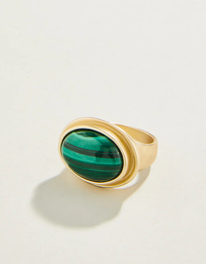 Oval Stone Ring Green Malachite