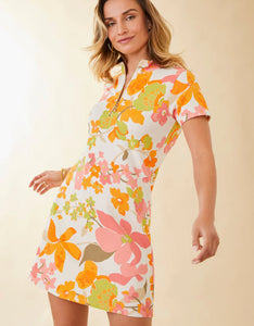 Short Sleeve Serena Pique Dress River Club Watercolor Flowers