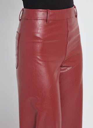 Hi Waist Vegan Leather Wide Leg Pant Burnt Mahogany