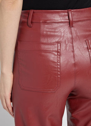 Hi Waist Vegan Leather Wide Leg Pant Burnt Mahogany