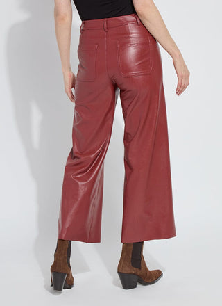 Hi Waist Vegan Leather Wide Leg Pant Burnt Mahogany