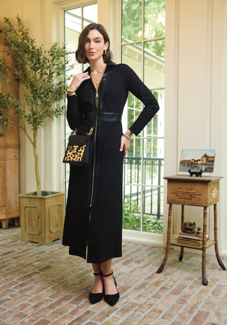 Melanie Midi Dress With Faux Leather Black