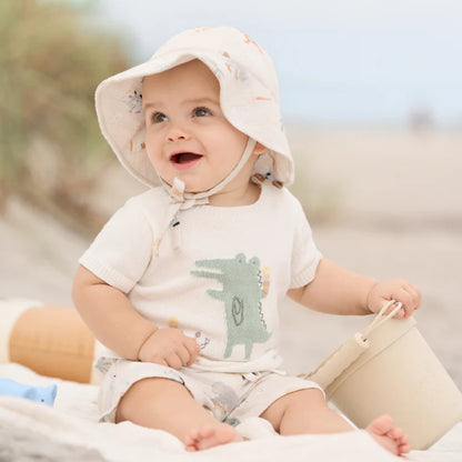 Elegant Baby Alligtor Knit Pullover & Seaside Safari Organic Muslin Short Set