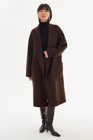 Thara Shawl Collar Wool Coat Dark Brown